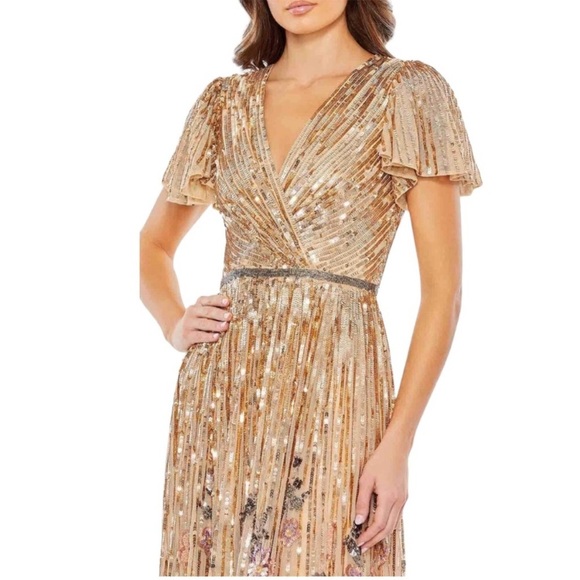 Mac Duggal Floral Sequins Flounce Sleeve V Neck Gown Copper 5637 NWT - Picture 3 of 9